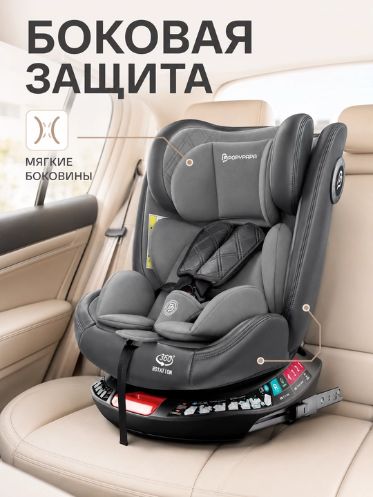 Детское автокресло 0–12 лет, ISOFIX + LATCH, поворот 360°, ECE R129, до 50 кг