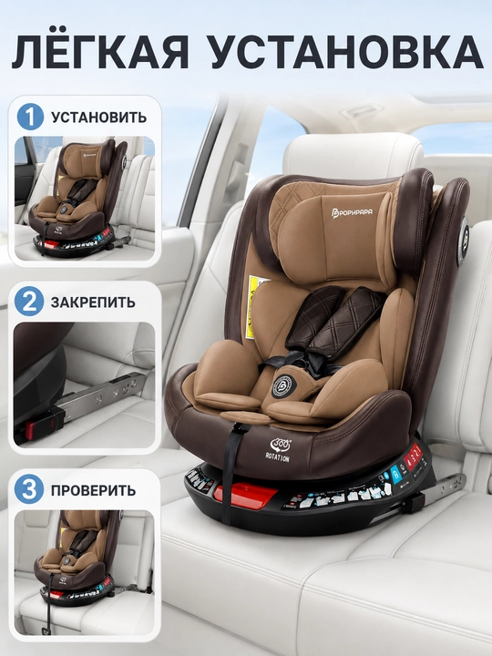 Детское автокресло 0–12 лет, ISOFIX + LATCH, поворот 360°, ECE R129, до 50 кг