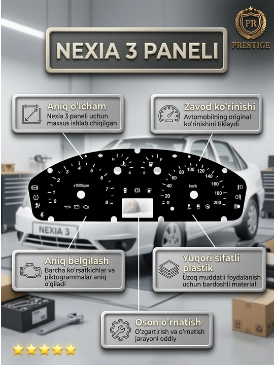 Nexia 3 priborlar paneli uchun qoplama, spidometr uchun zamonaviy yorliq - 