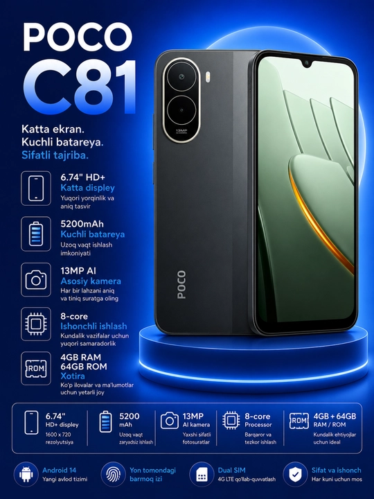 POCO C81 – Zamonaviy va ixcham smartfon - 