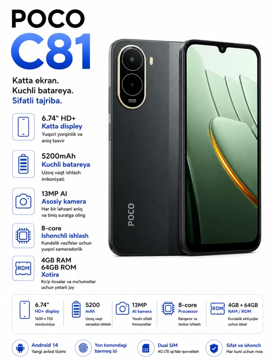 POCO C81 – Zamonaviy va ixcham smartfon