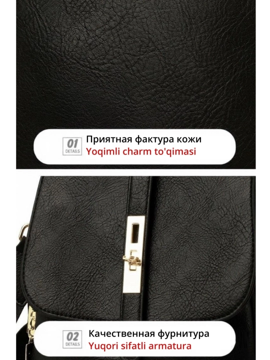 Ayollar uchun charm ryukzak, sumka, qora, maktab, shahar