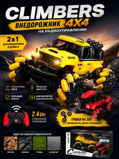 Игрушечный внедорожник на радиоуправлении с подсветкой фар, дымовым эффектом, музыкальным - 