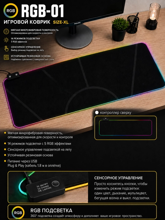 Комплект FURYCUBE IP98: RGB мембранная клавиатура и RGB коврик, 98 клавиш