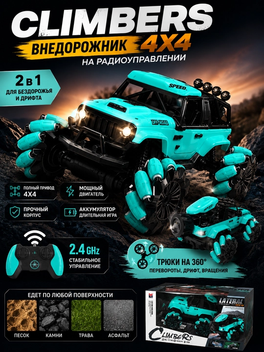 Игрушечный внедорожник на радиоуправлении с подсветкой фар, дымовым эффектом, музыкальным - 