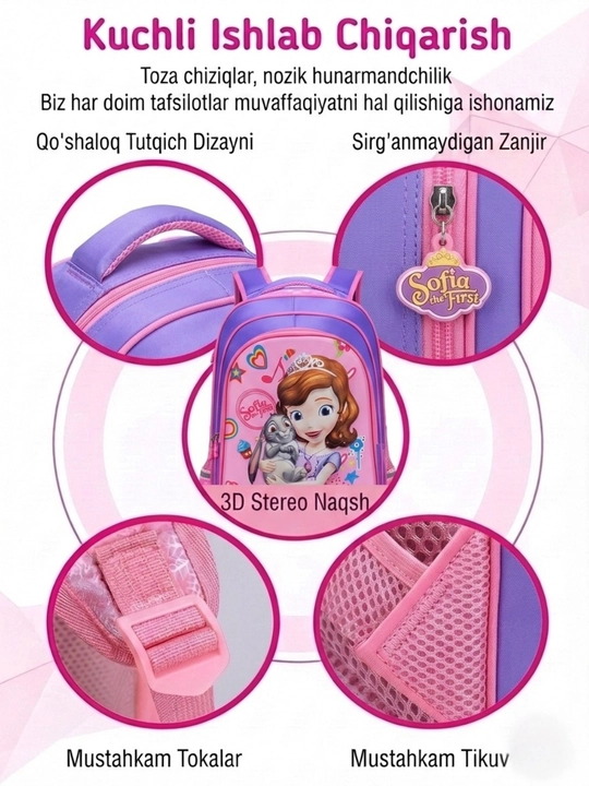Maktab ryukzagi, qizlar bolalar uchun, suv o‘tkazmaydigan, 3D
