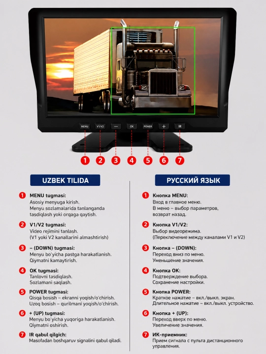 Система видеонаблюдения для грузовика 10" 4 камеры AHD IP67, кабели в комплекте