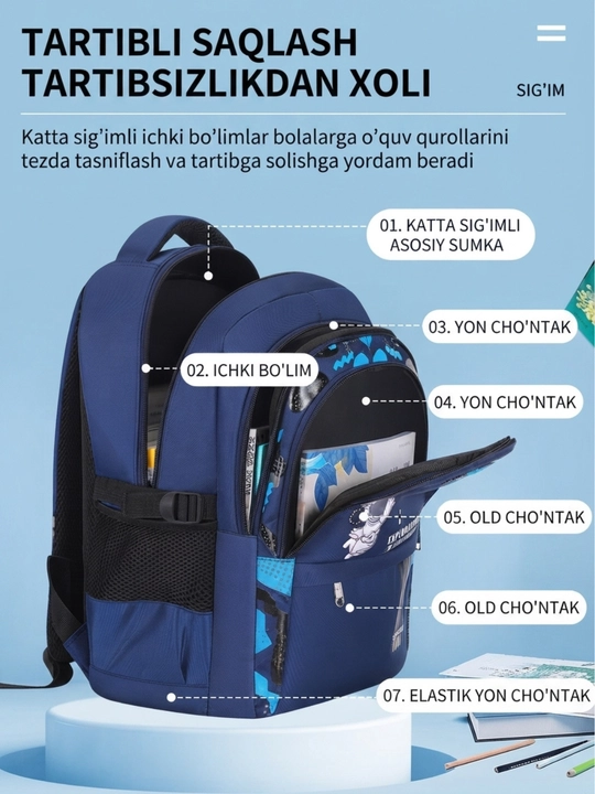 Maktab uchun ortopedik ryukzak, o'smir yoshdagi bolalar uchun maktab sumkalar