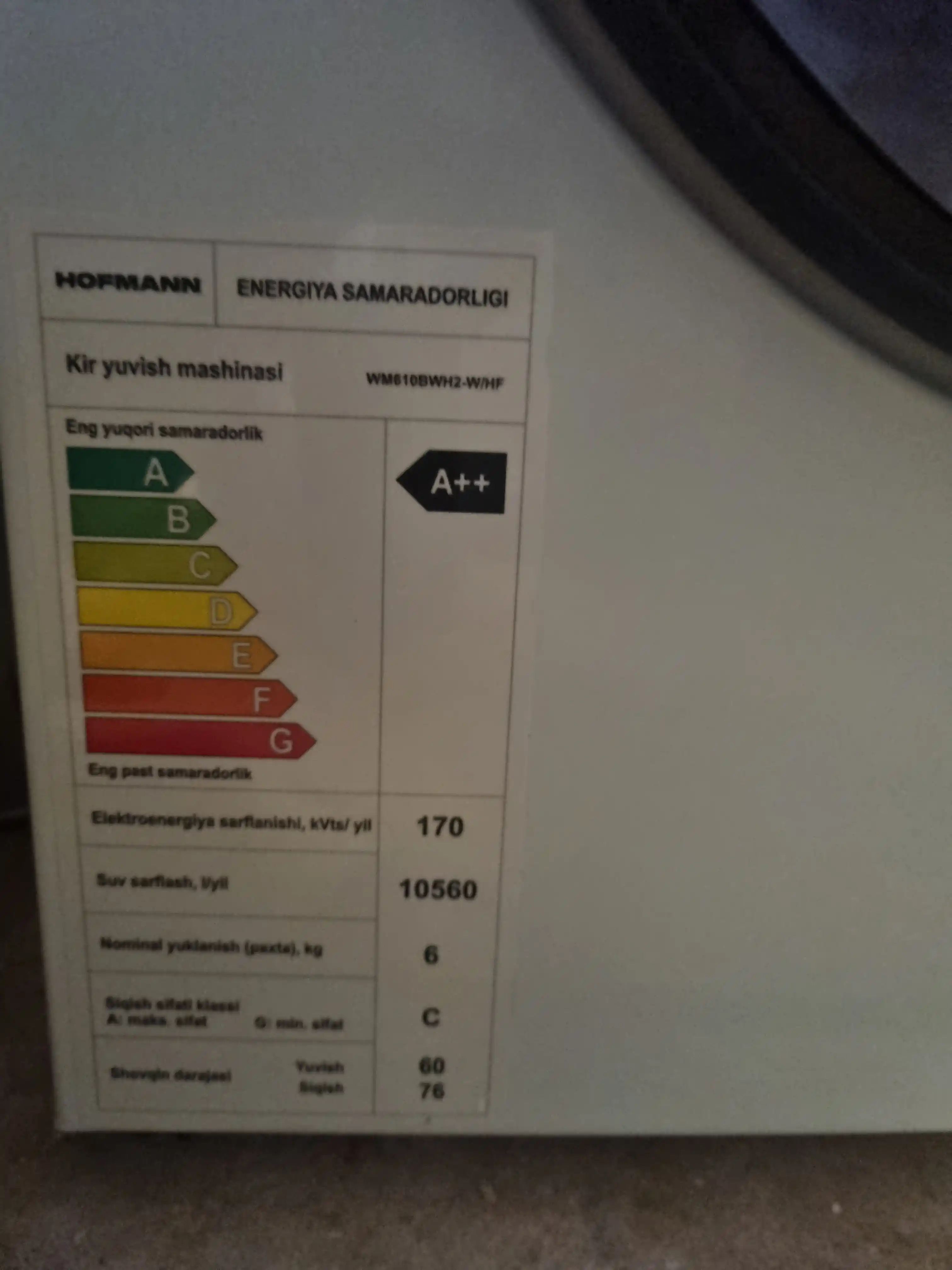Стиральная машина Hofmann WM610BWH2/HF, 12 программ, 6 кг, BLDC Inverter мотор