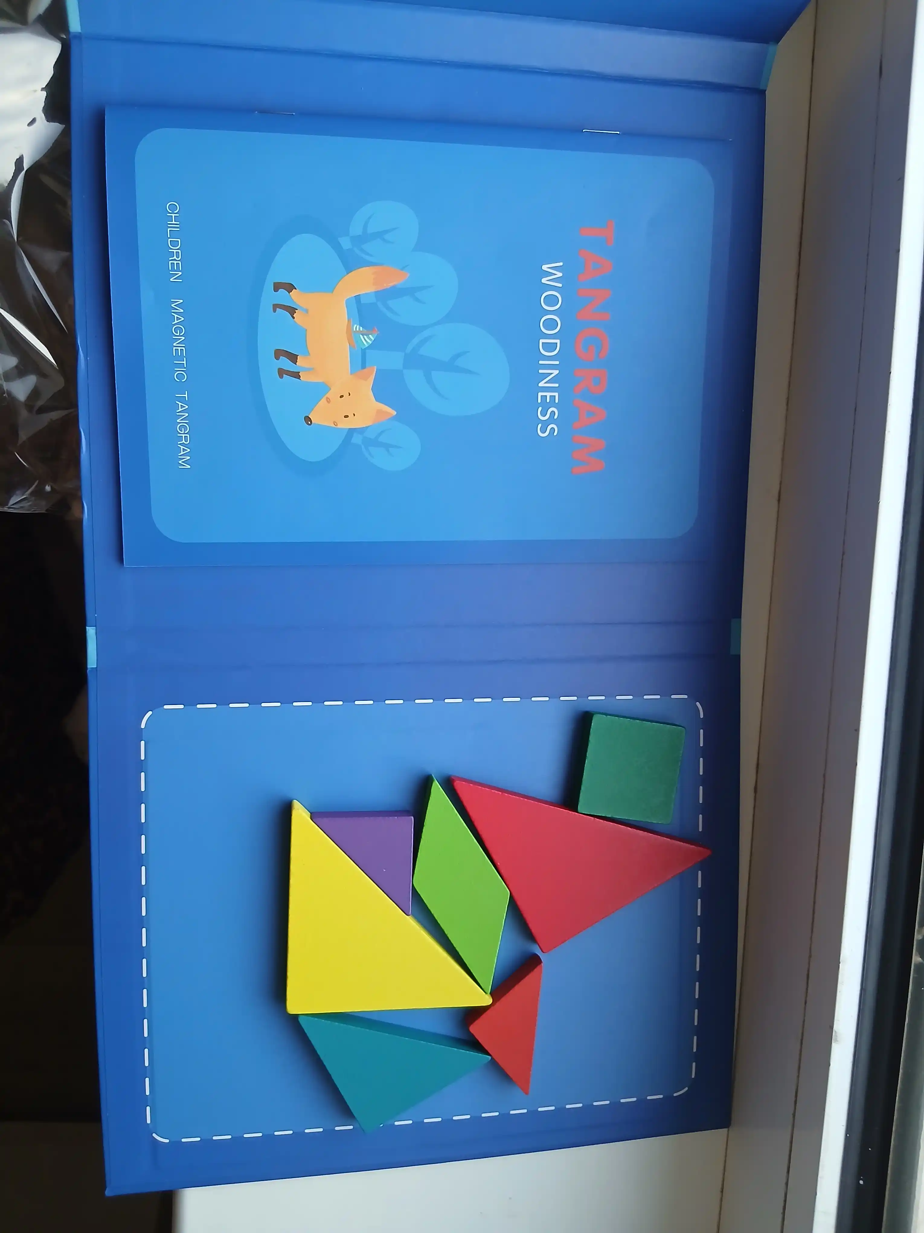 Ta'limiy yog'och jumboq o'yini Tangram, magnitli, tangram vazifalar bilan, tetris