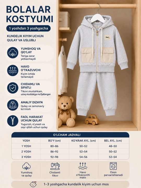 Детский спортивный костюм 1–3 года, комплект с капюшоном из мягкой ткани