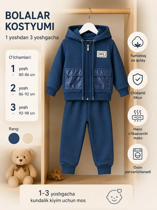 Детский спортивный костюм 1–3 года, комплект с капюшоном из мягкой ткани