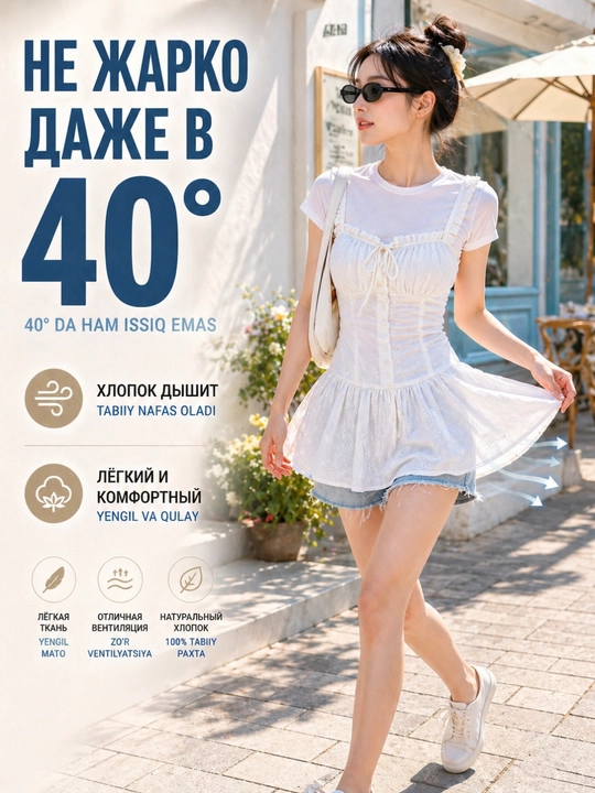 Туника женская летняя хлопковая с подкладом Y2K, корейский стиль, второй слой, мини-платье