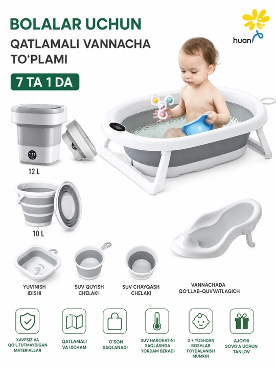 Bolalar uchun 7 ta 1 da qatlanuvchi vannacha to‘plami - 