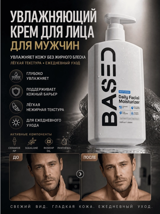 Увлажняющий крем для лица для мужчин BASED Daily Moisturizer, 200 мл - 