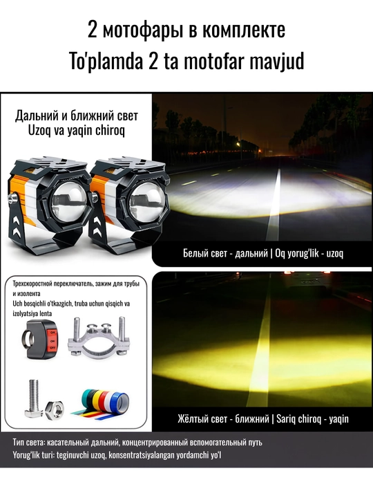 Яркие светодиодные фары для авто мото и велосипеда - 