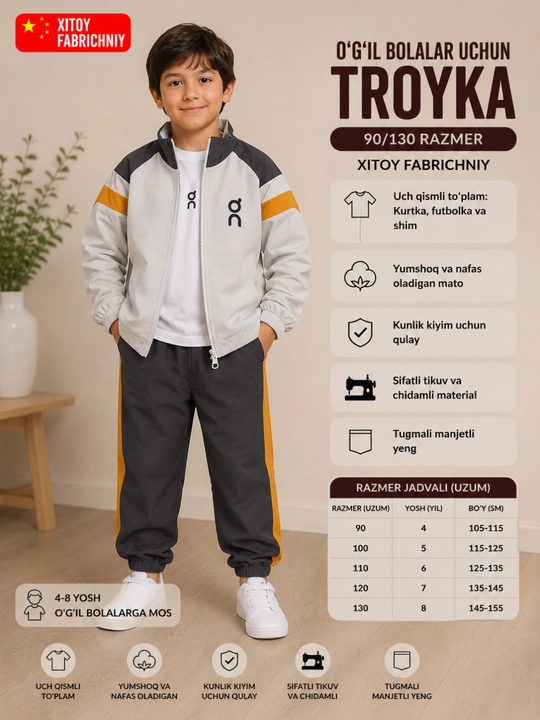 O‘g‘il bolalar uchun sport kostyumi, 3 qismli to‘plam