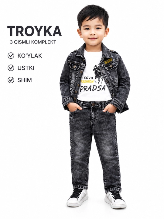 O'g'il bolar uchun jinsi troyka ranglari qora va ko'k rang 1-8 yoashgacha - 