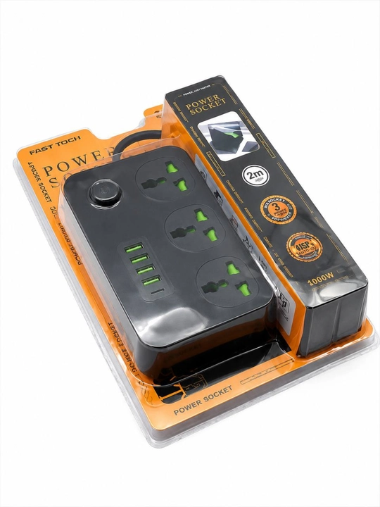 Power Socket tarmoq filtri, 4 ta rozetkali, o‘chirish tugmali, 2 metr kabel, 2000 Vt - 