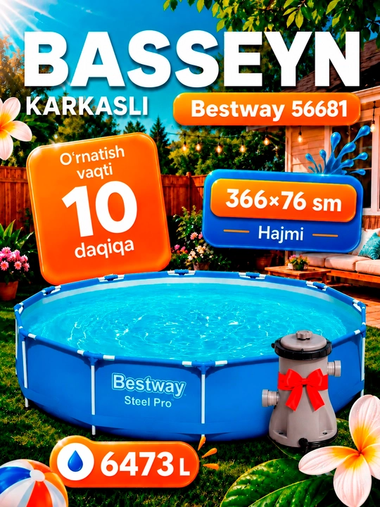 Bestway Steel Pro karkasli basseyni, 1200 litr - 10220 litr, ishonchli, butun oila uchun - 