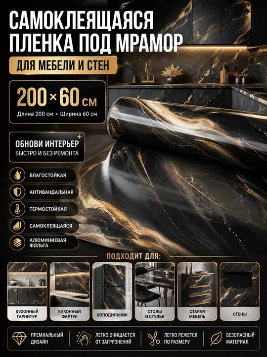 Mebel va devorlar uchun o'z-o'zidan yopishqoq plyonka, alyuminiy folga 60x200 sm - 