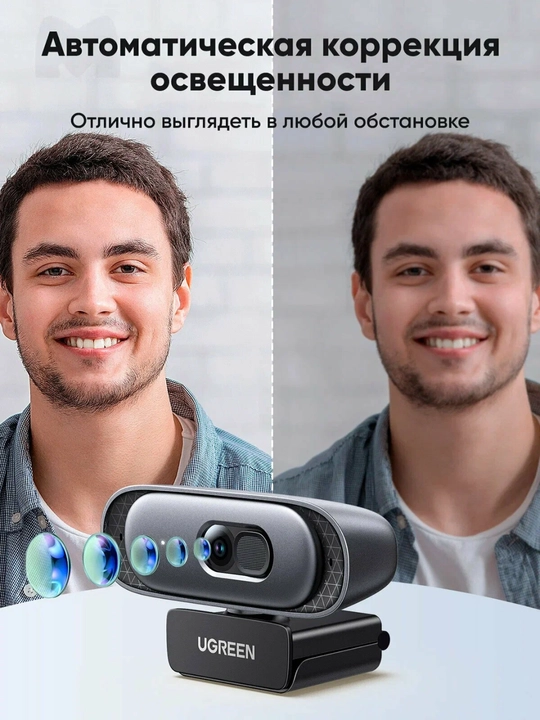 Веб-камера UGREEN CM778 2K, автофокус, 2 микрофона, USB, шторка