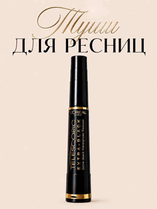 Тушь для ресниц, черная, с силиконовой щеточкой - 