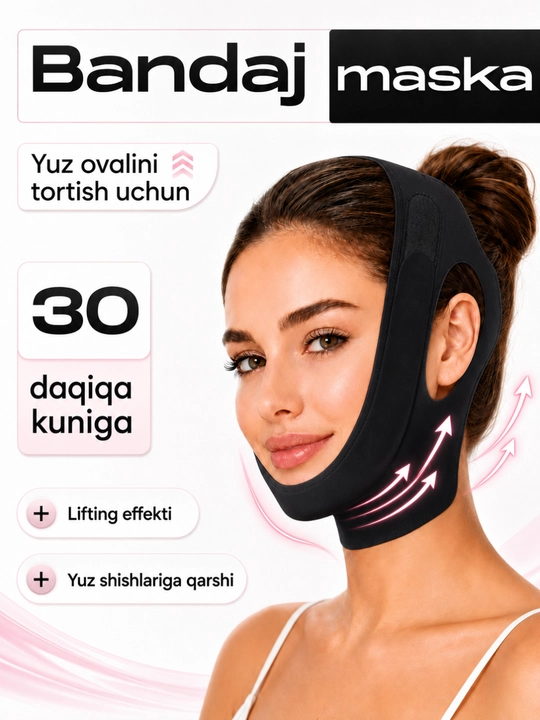 Bandaj maska yuz ovali uchun, lifting effektli yuz tortuvchi maska, V line bandaj - 