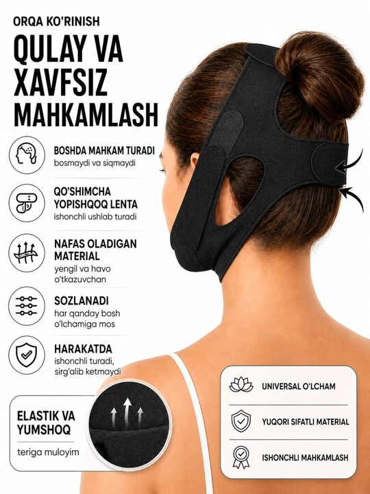 Bandaj maska yuz ovali uchun, lifting effektli yuz tortuvchi maska, V line bandaj
