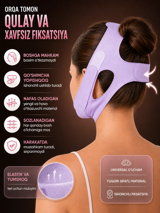 Bandaj maska yuz ovali uchun, lifting effektli yuz tortuvchi maska, V line bandaj