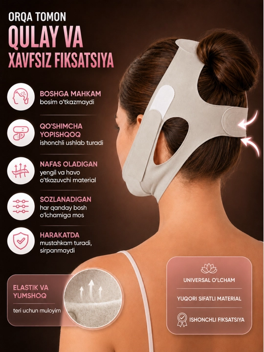 Bandaj maska yuz ovali uchun, lifting effektli yuz tortuvchi maska, V line bandaj