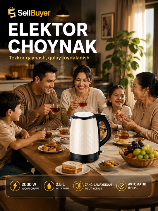 Elektr choynak, qora elektr choynak, 2.5L choynak, 2000W choynak, oshxona choynagi, suv