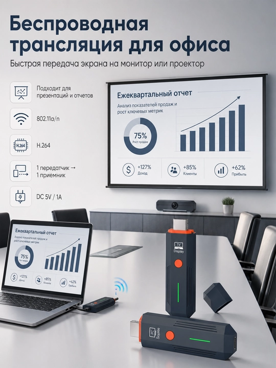 Simsiz video uzatgich HDMI extender GT-HDWL50UF, 1080p Full HD