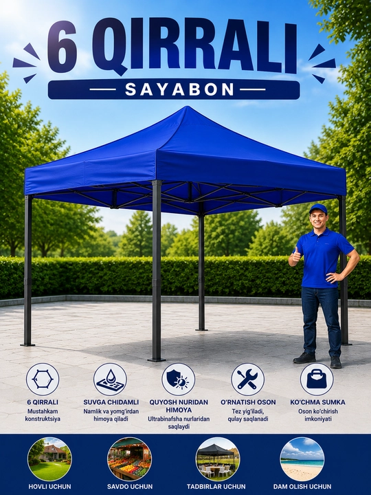 Hovli va dam olish uchun soyabon, quyosh va yomg‘irdan himoya, bog‘, kafe, plyaj uchun - 