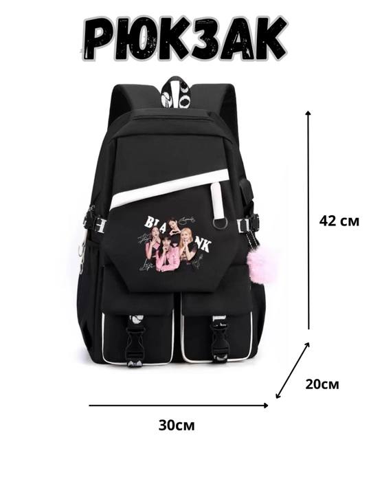 Ayollar uchun BLACKPINKK ryukzaki, zamonaviy maktab uchun ryukzak