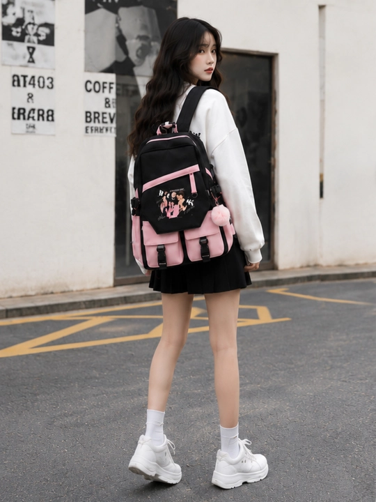 Ayollar uchun BLACKPINKK ryukzaki, zamonaviy maktab uchun ryukzak