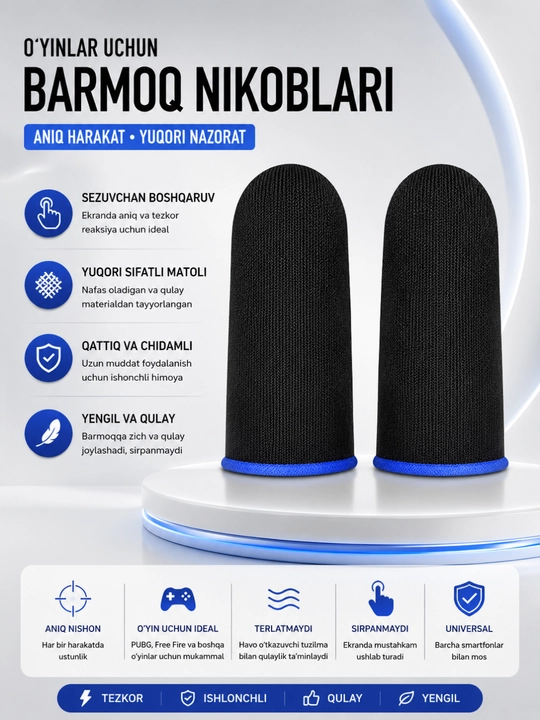 Mobil O'yin Uchun Sensor Nakladkalar – PUBG, Free Fire va COD uchun Barmoq Qopqoqlari - 