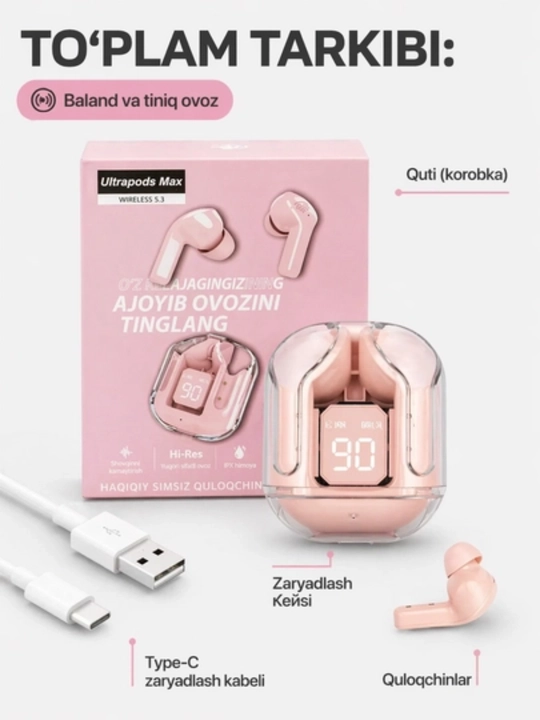 LEDdispleyvaType-CquvvatlashqutisibilanjihozlangansimsizTWSAIBTBluetooth 5.3 quloqchinlari