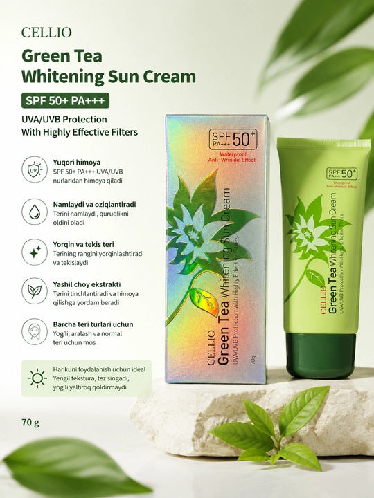Quyoshdan himoyalash yuz kremi CELLIO Collagen White, SPF 50+, 70 g