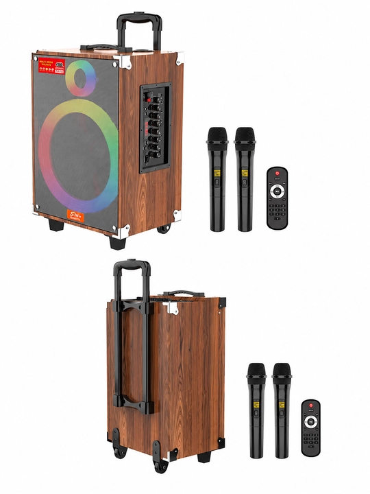 Колонка Bluetooth 50W/40W караоке с 2 беспроводными микрофонами, пультом и LED подсветкой