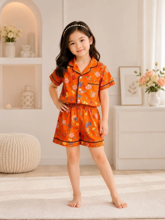 Qizlar uchun gulli yozgi pijama toʻplami - 