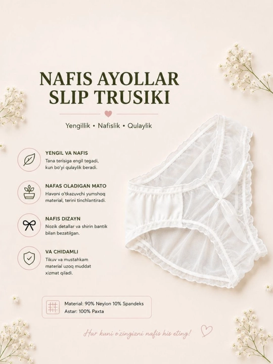 Nafis ayollar slip trusigi, shaffof to'rli, bantli dizayn