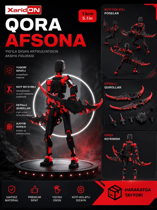 XaridON Black Legend — шарнирная сборная фигурка, 3D-конструктор, антистресс