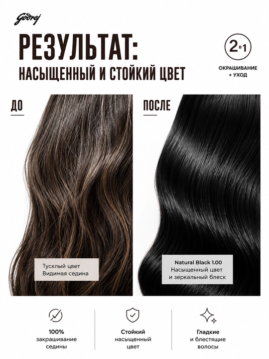 Крем-краска для волос без аммиака с алоэ вера Godrej Expert Rich Creme
