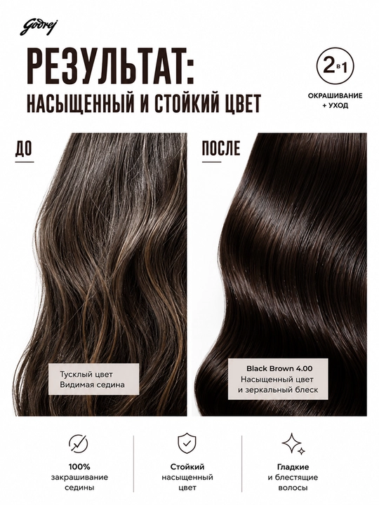 Крем-краска для волос без аммиака с алоэ вера Godrej Expert Rich Creme