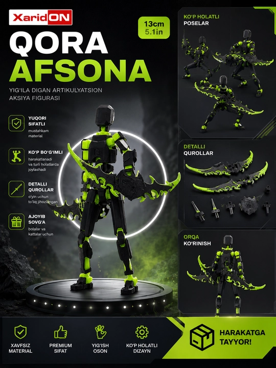 XaridON Black Legend — шарнирная сборная фигурка, 3D-конструктор, антистресс