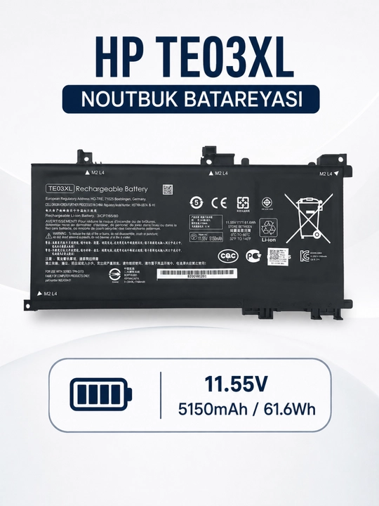 HP TE03XL Noutbuk Batareyasi 11.55V 5150mAh 61.6Wh HP OMEN 15 va Pavilion Gaming 15 uchun - 