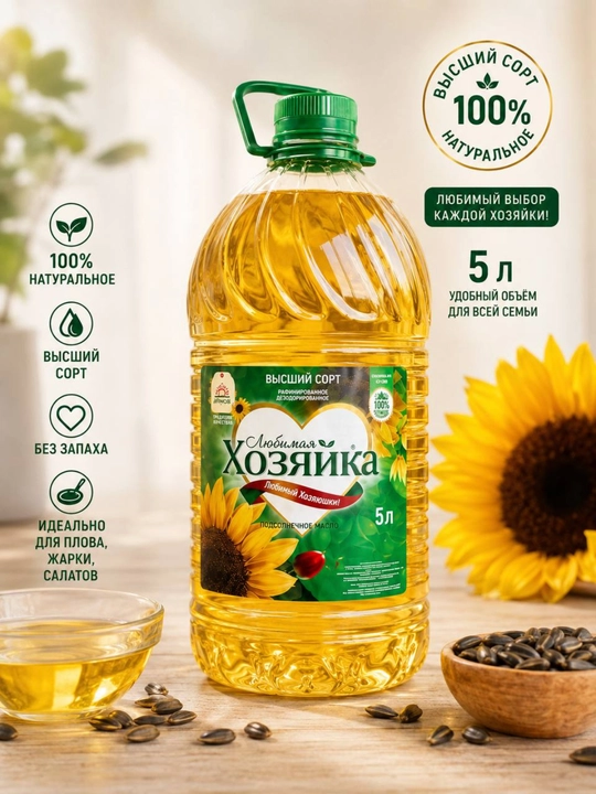 Kungaboqar yog‘i, Oliy navli Xozayka yog`i rafinatlangan 5 litr, 3 litr