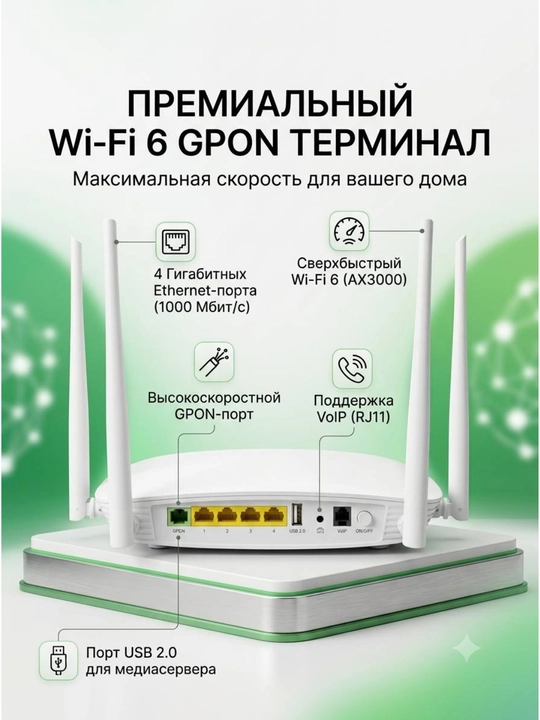 Мощный двухдиапазонный GPON(XPON)Wi-Fi 6 роутер и оптический модем, Скорость до 3000 Мбит/с - 