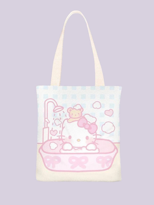 Сумка-шоппер для девочек, с принтом Hello Kitty, для повседневного использования в школе - 